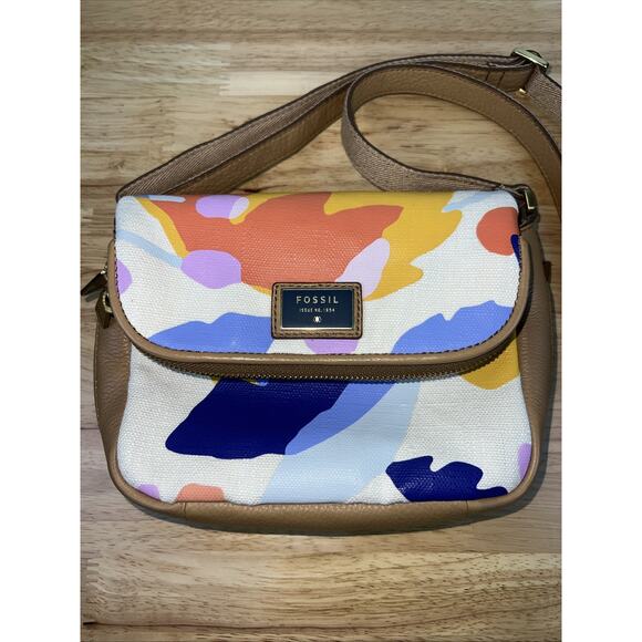 Fossil Preston Floral Print Canvas Crossbody Bag Cotton Canvas Expanding Gusset - Picture 6 of 9